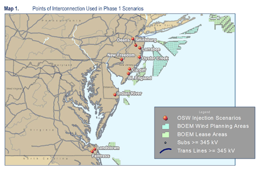 Offshore wind coastal interconnection points
